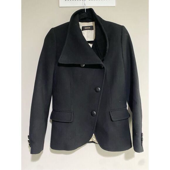 AIRESS *Stella Black Wool Cashmere Asymmetrical Button Coat, Sz Medium, MP $595 - Picture 1 of 9